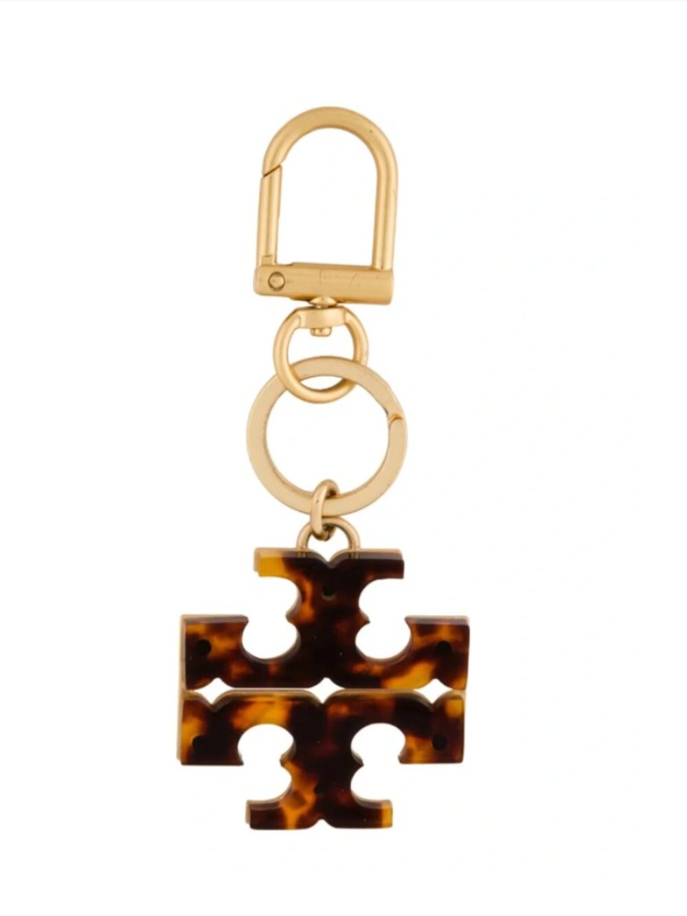 Tory Burch Stacked T-Tortoise Key Ring/Bag Charm